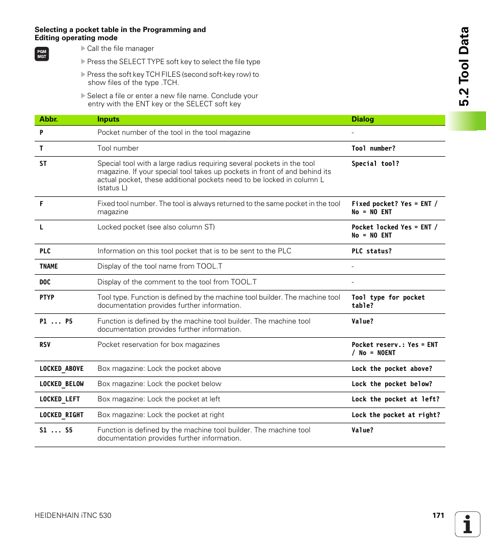 2 t ool d a ta | HEIDENHAIN iTNC 530 (340 49x-05) User Manual | Page 171 / 669