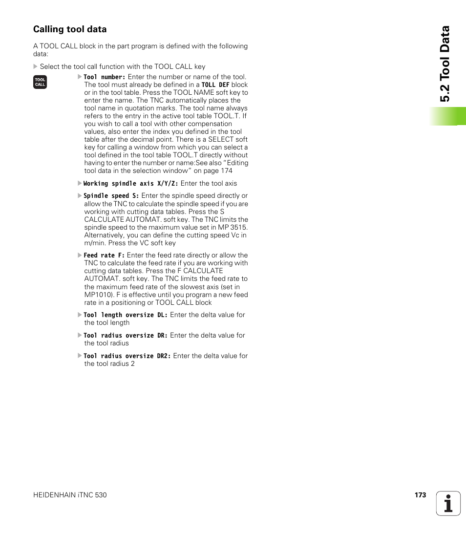 Calling tool data, 2 t ool d a ta | HEIDENHAIN iTNC 530 (340 49x-05) User Manual | Page 173 / 669