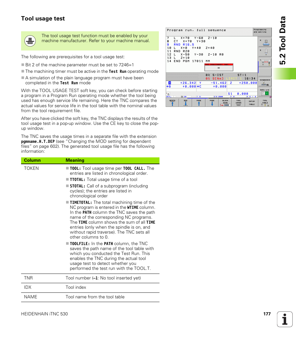Tool usage test, 2 t ool d a ta | HEIDENHAIN iTNC 530 (340 49x-05) User Manual | Page 177 / 669