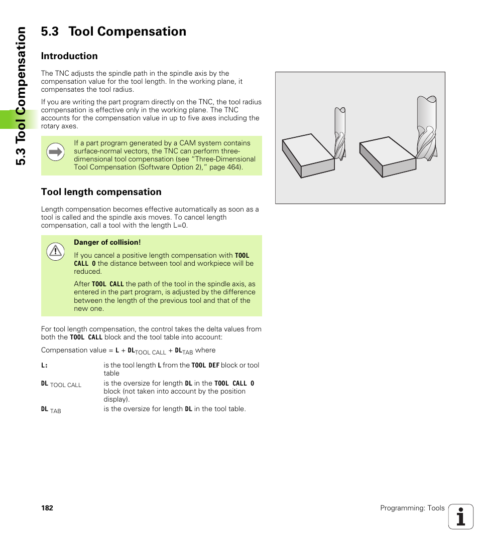 3 tool compensation, Introduction, Tool length compensation | 3 t ool compensation 5.3 tool compensation | HEIDENHAIN iTNC 530 (340 49x-05) User Manual | Page 182 / 669