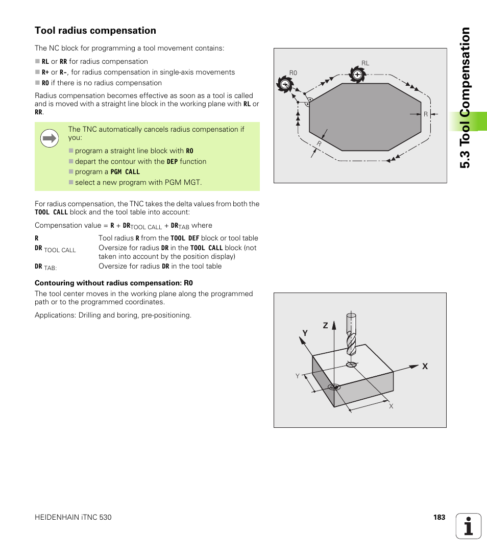 Tool radius compensation, 3 t ool compensation | HEIDENHAIN iTNC 530 (340 49x-05) User Manual | Page 183 / 669