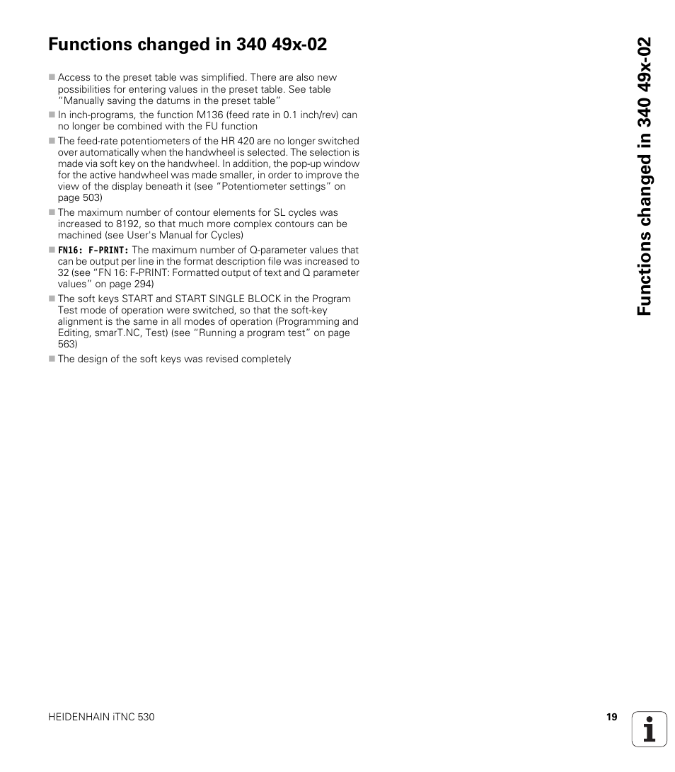 Functions changed in 340 49x-02 | HEIDENHAIN iTNC 530 (340 49x-05) User Manual | Page 19 / 669