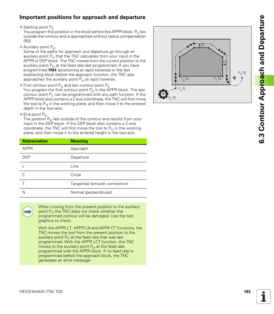 Important positions for approach and departure, 3 cont our appr oac h and depar tur e | HEIDENHAIN iTNC 530 (340 49x-05) User Manual | Page 193 / 669