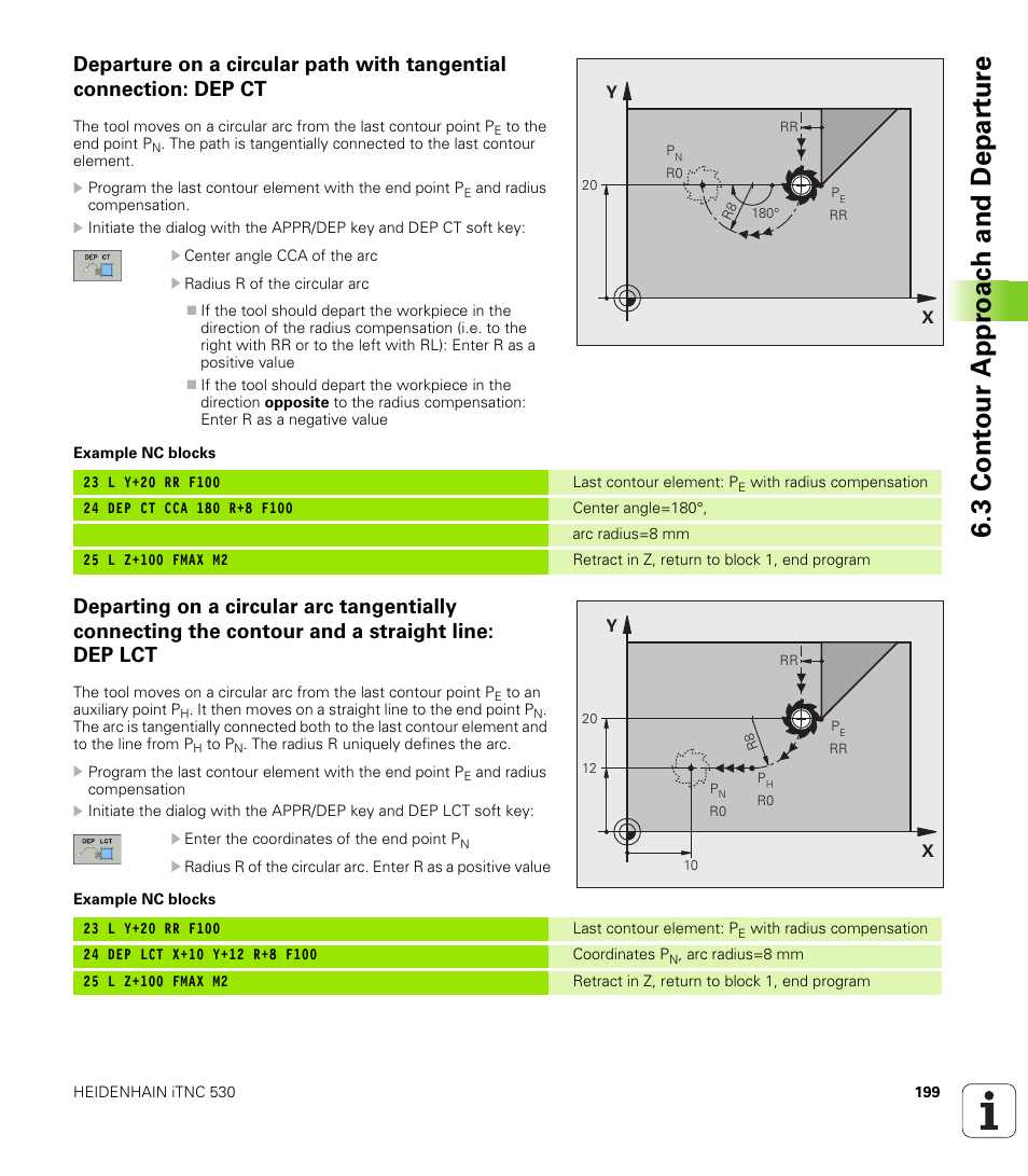 3 cont our appr oac h and depar tur e | HEIDENHAIN iTNC 530 (340 49x-05) User Manual | Page 199 / 669