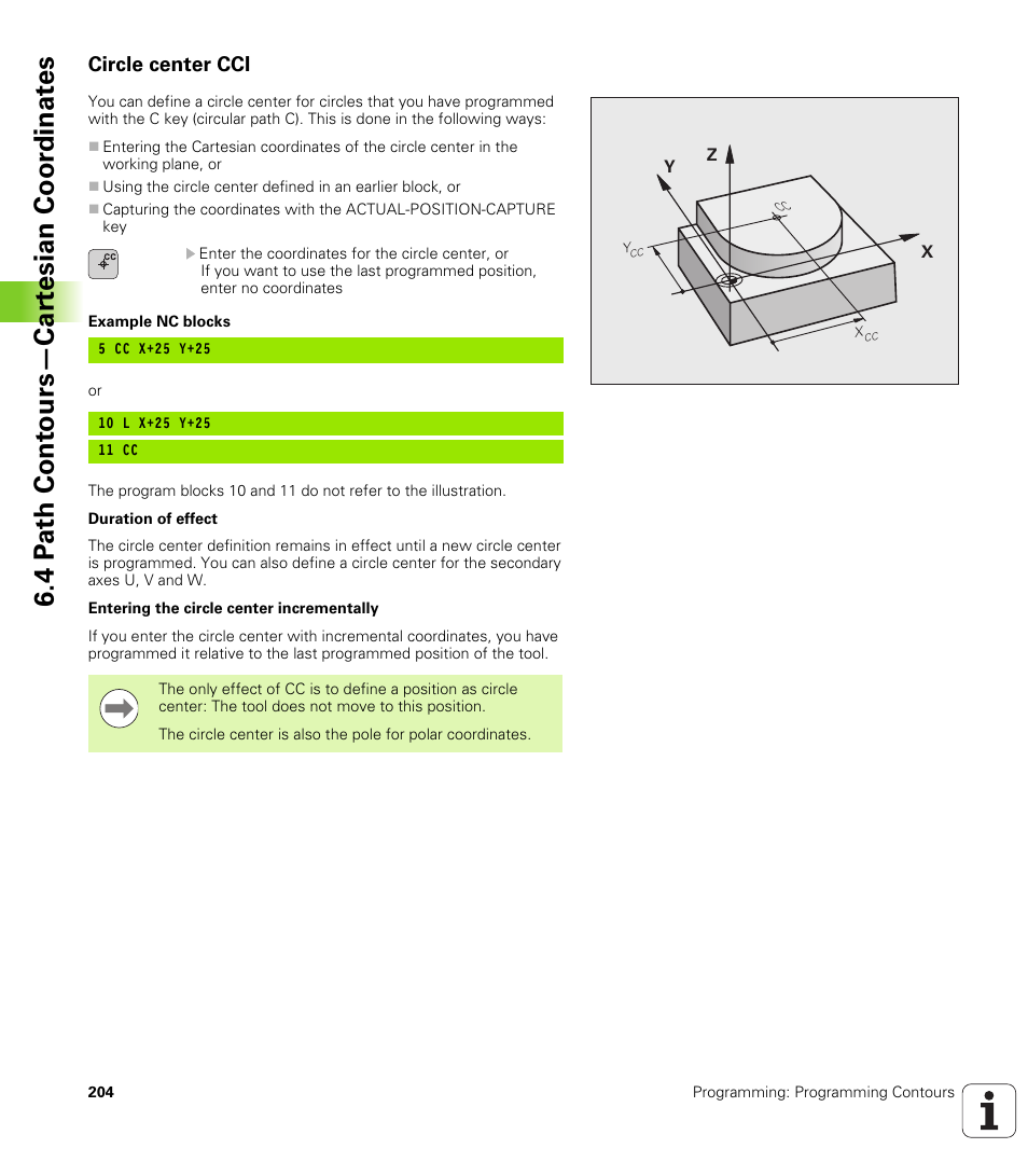Circle center cci, 4 p a th cont ours—car te sian coor dinat e s | HEIDENHAIN iTNC 530 (340 49x-05) User Manual | Page 204 / 669