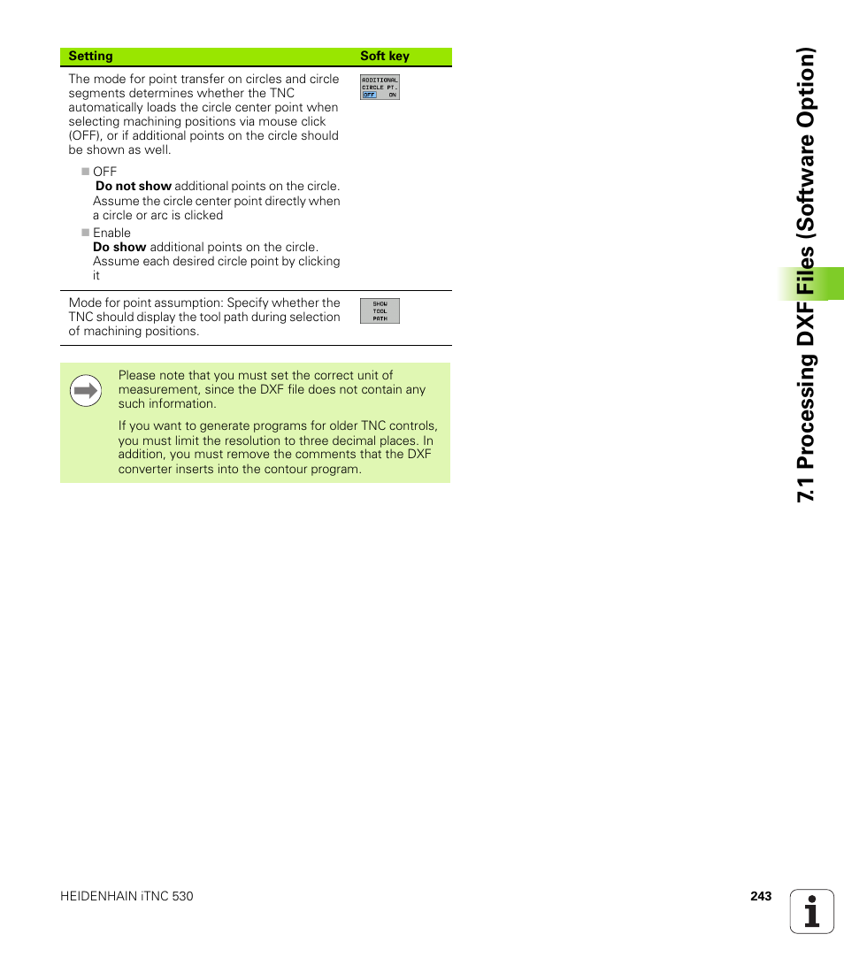 1 pr ocessing dxf files (sof tw ar e option) | HEIDENHAIN iTNC 530 (340 49x-05) User Manual | Page 243 / 669