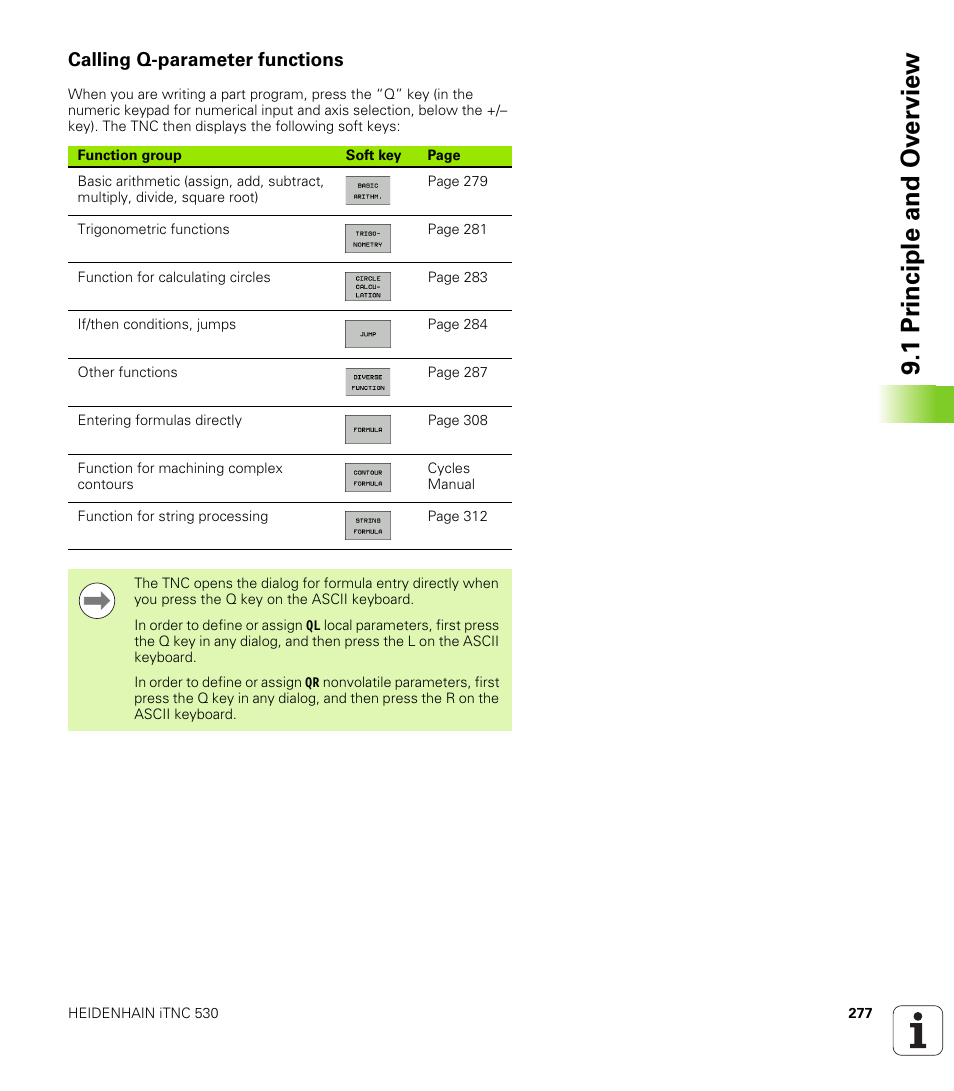 Calling q-parameter functions, 1 pr inciple and ov erview | HEIDENHAIN iTNC 530 (340 49x-05) User Manual | Page 277 / 669