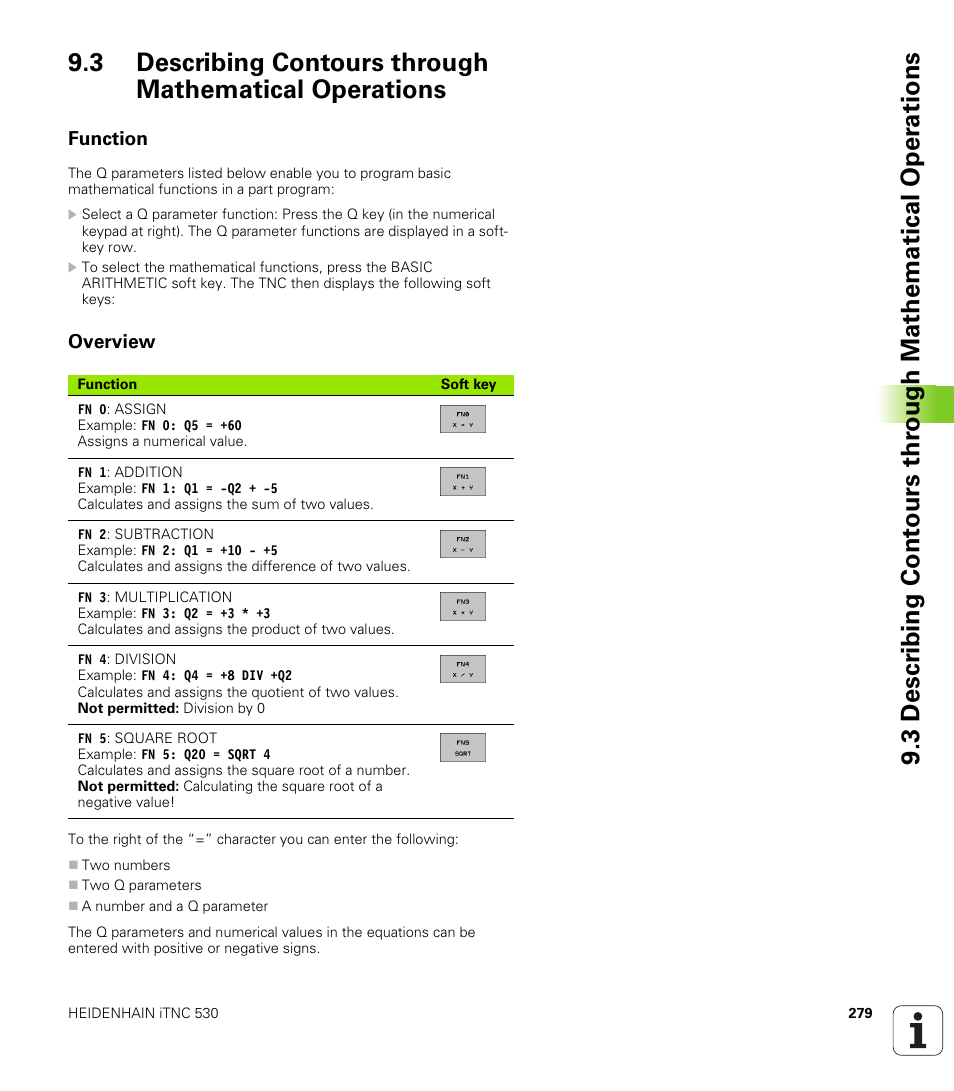 Function, Overview | HEIDENHAIN iTNC 530 (340 49x-05) User Manual | Page 279 / 669