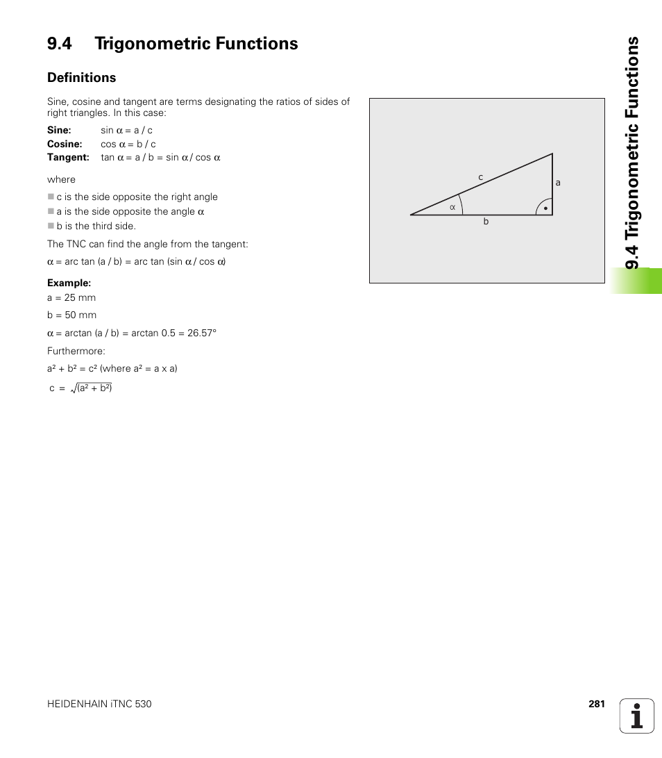 4 trigonometric functions, Definitions | HEIDENHAIN iTNC 530 (340 49x-05) User Manual | Page 281 / 669