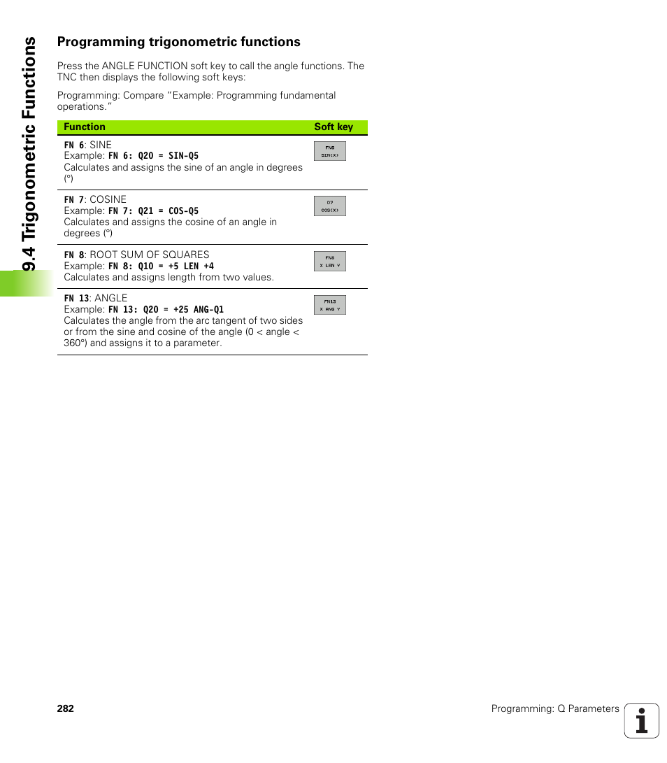 Programming trigonometric functions, 4 t rig onometr ic f unctions | HEIDENHAIN iTNC 530 (340 49x-05) User Manual | Page 282 / 669