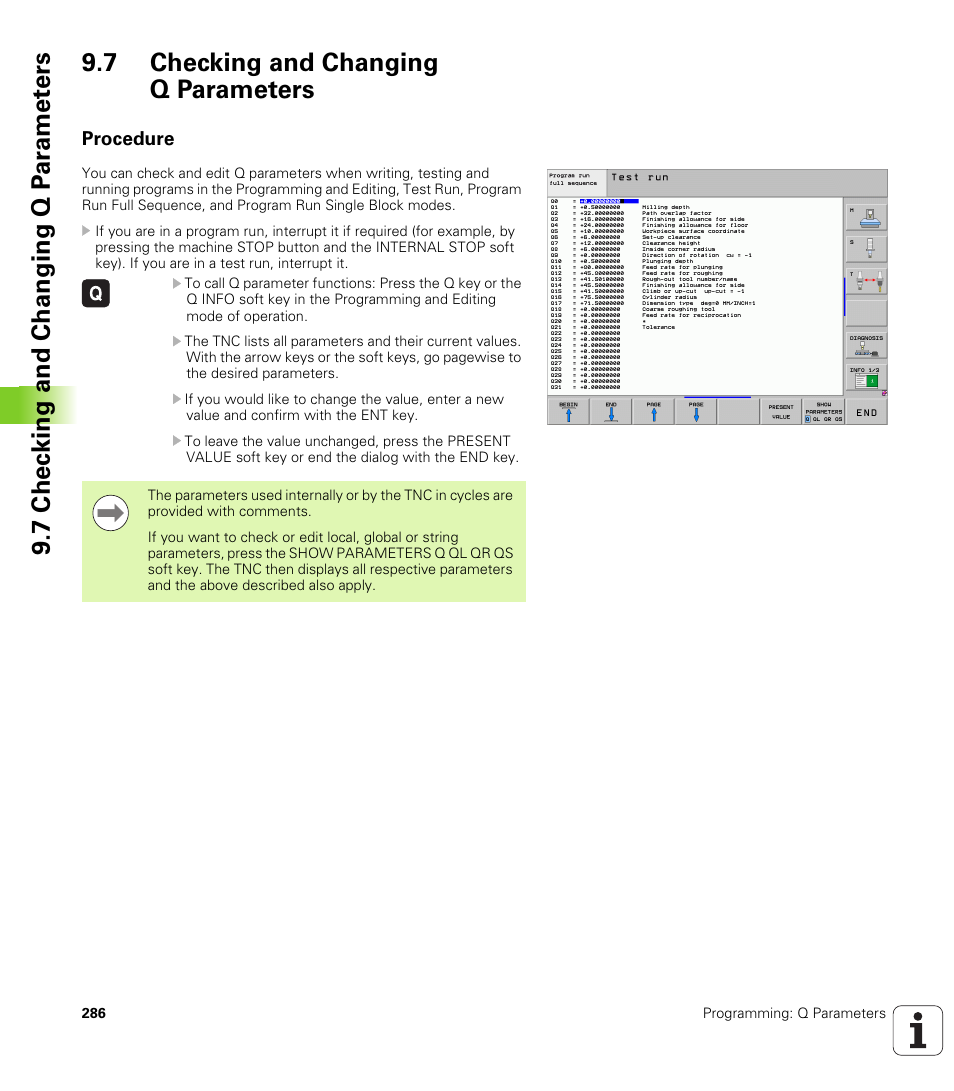 7 checking and changing q parameters, Procedure | HEIDENHAIN iTNC 530 (340 49x-05) User Manual | Page 286 / 669