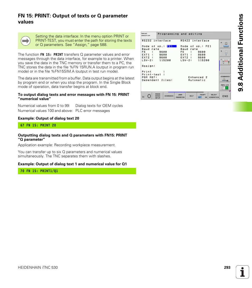 8 a d ditional f unctions | HEIDENHAIN iTNC 530 (340 49x-05) User Manual | Page 293 / 669