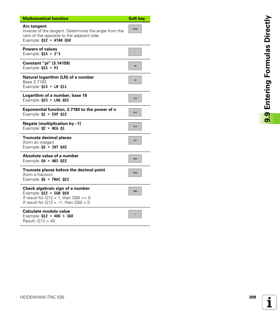 9 ent er ing f o rm ulas dir e ctly | HEIDENHAIN iTNC 530 (340 49x-05) User Manual | Page 309 / 669