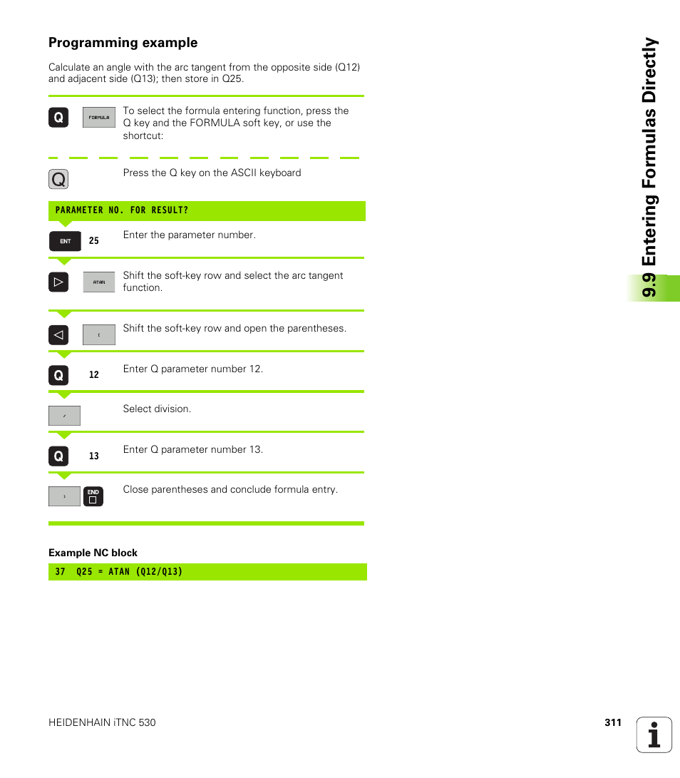 Programming example, 9 ent er ing f o rm ulas dir e ctly | HEIDENHAIN iTNC 530 (340 49x-05) User Manual | Page 311 / 669