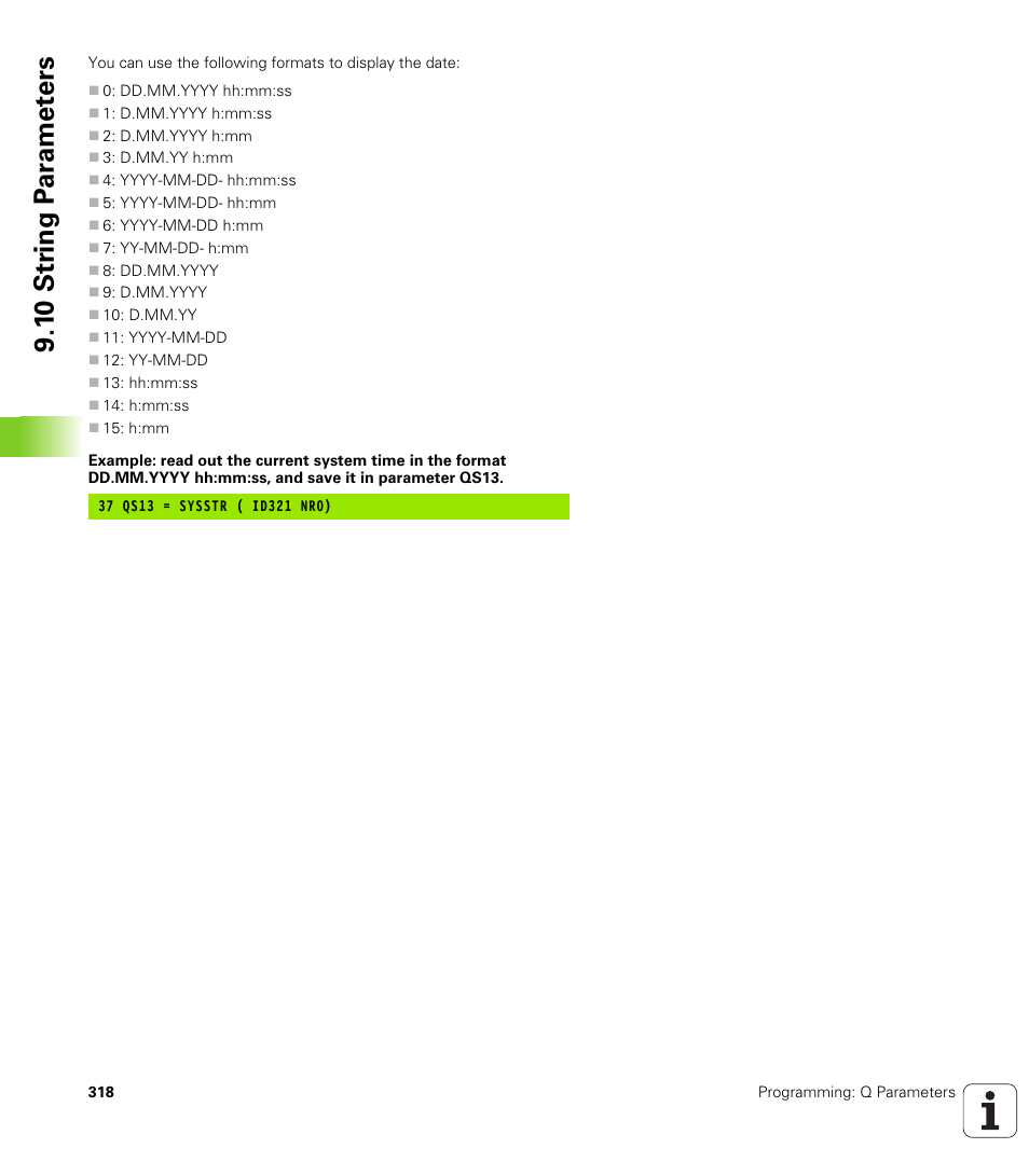 1 0 str ing p a ra met e rs | HEIDENHAIN iTNC 530 (340 49x-05) User Manual | Page 318 / 669