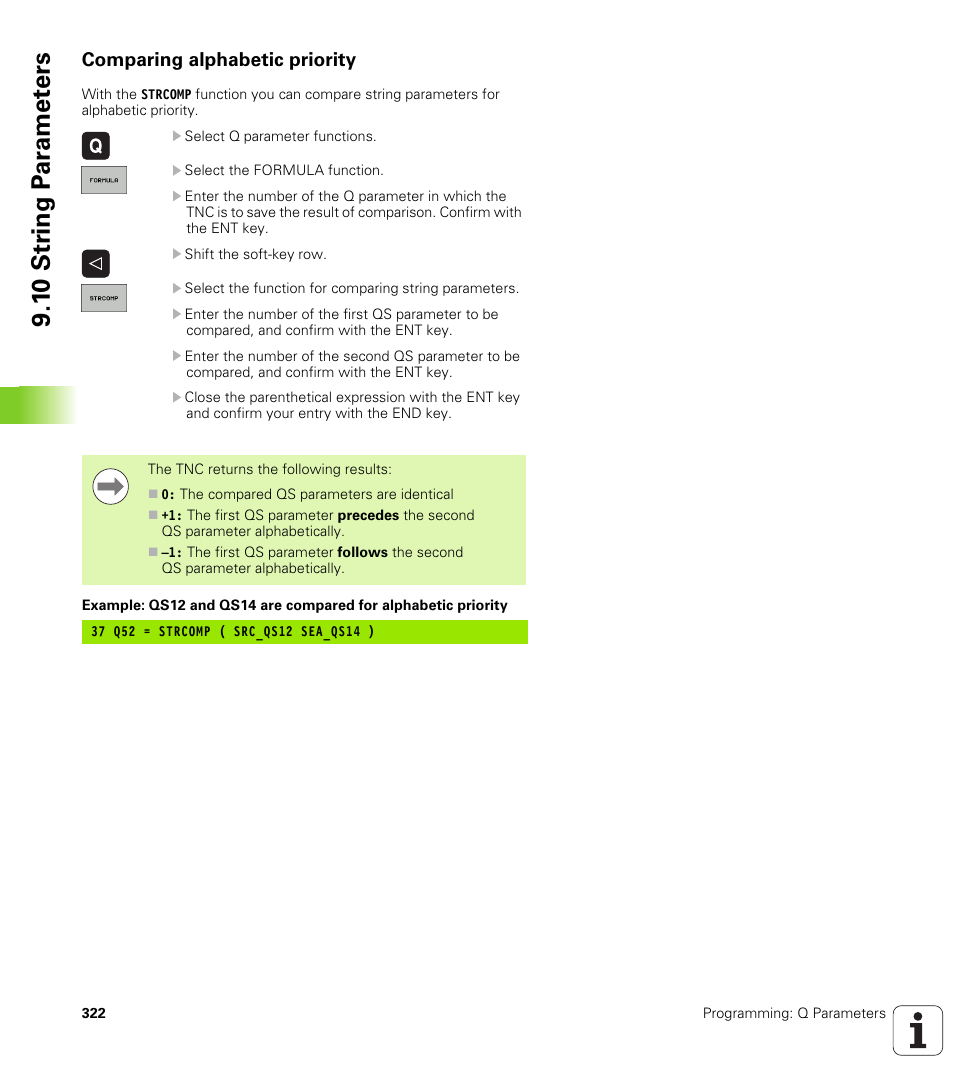 Comparing alphabetic priority, 1 0 str ing p a ra met e rs | HEIDENHAIN iTNC 530 (340 49x-05) User Manual | Page 322 / 669