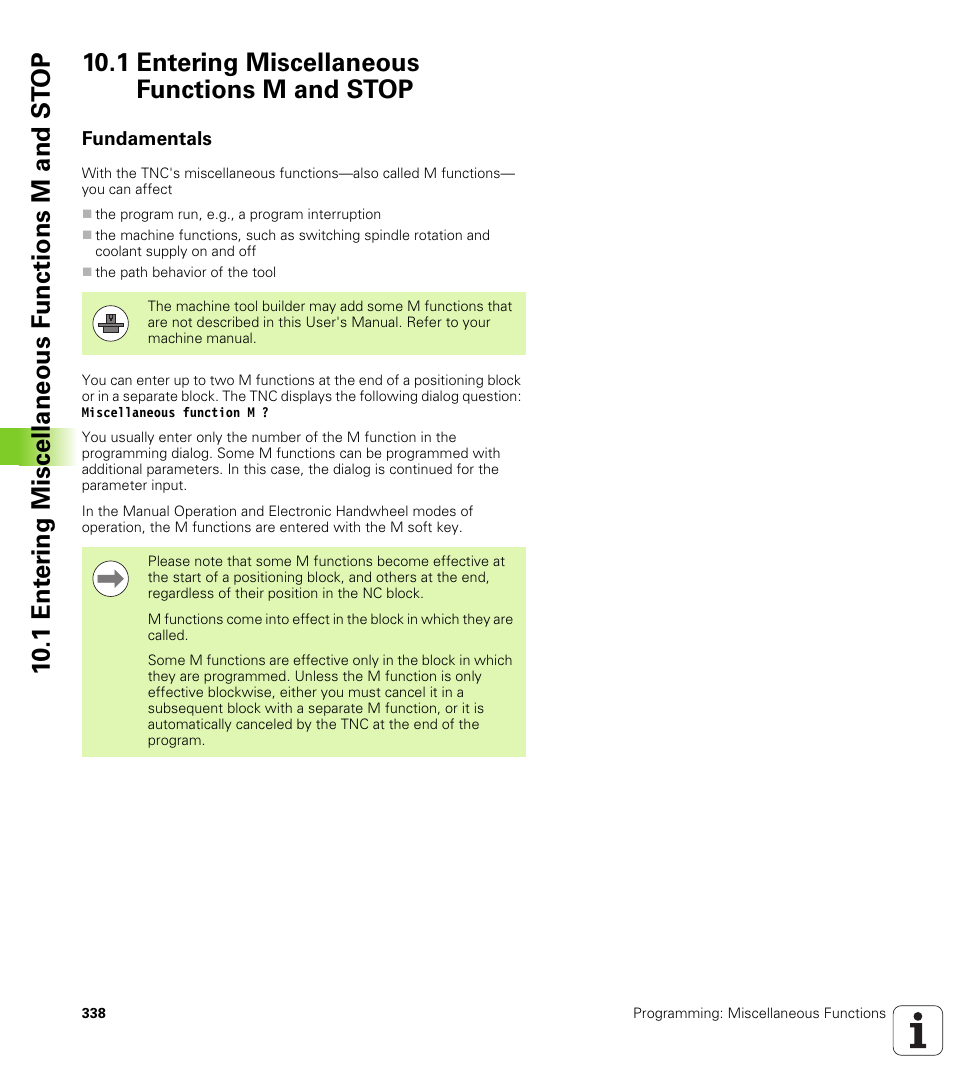 1 entering miscellaneous functions m and stop, Fundamentals | HEIDENHAIN iTNC 530 (340 49x-05) User Manual | Page 338 / 669