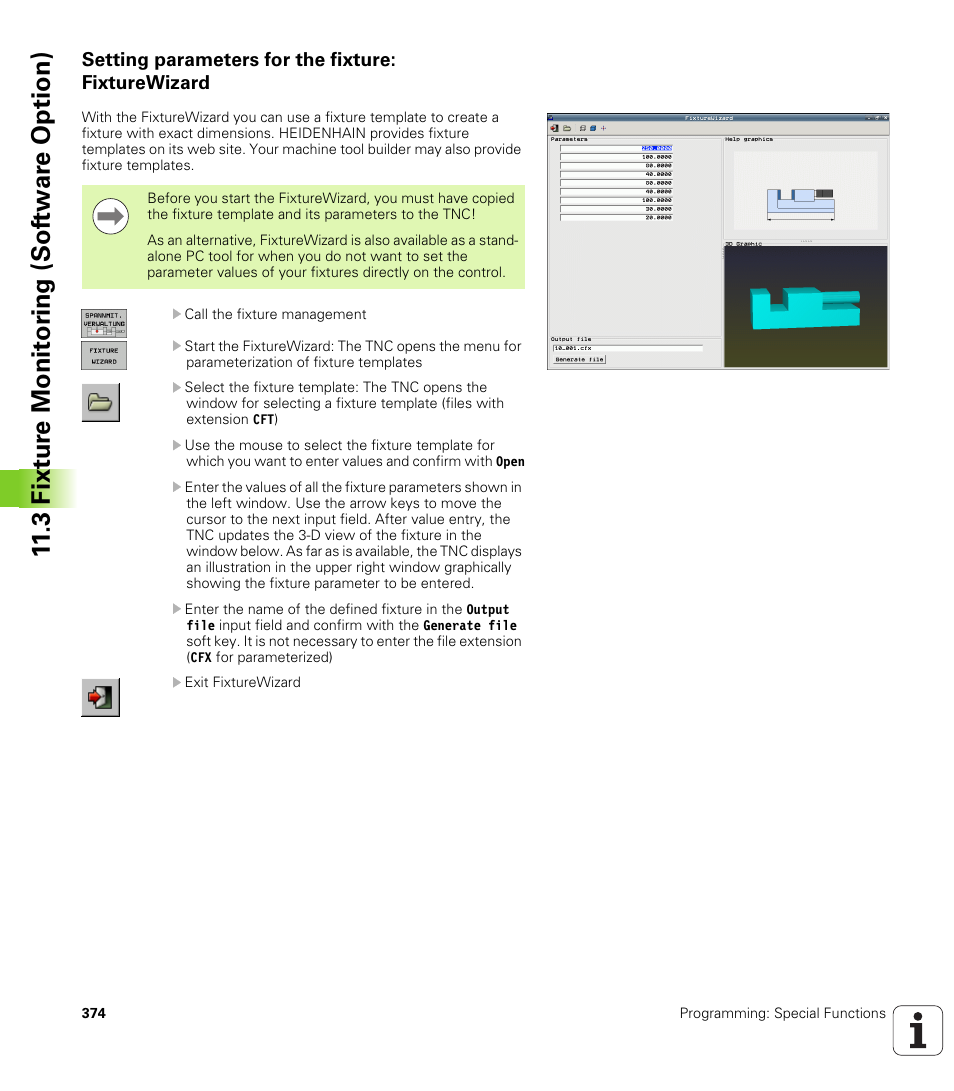 Setting parameters for the fixture: fixturewizard, 3 fixt ur e monit o ri ng (sof tw ar e option) | HEIDENHAIN iTNC 530 (340 49x-05) User Manual | Page 374 / 669