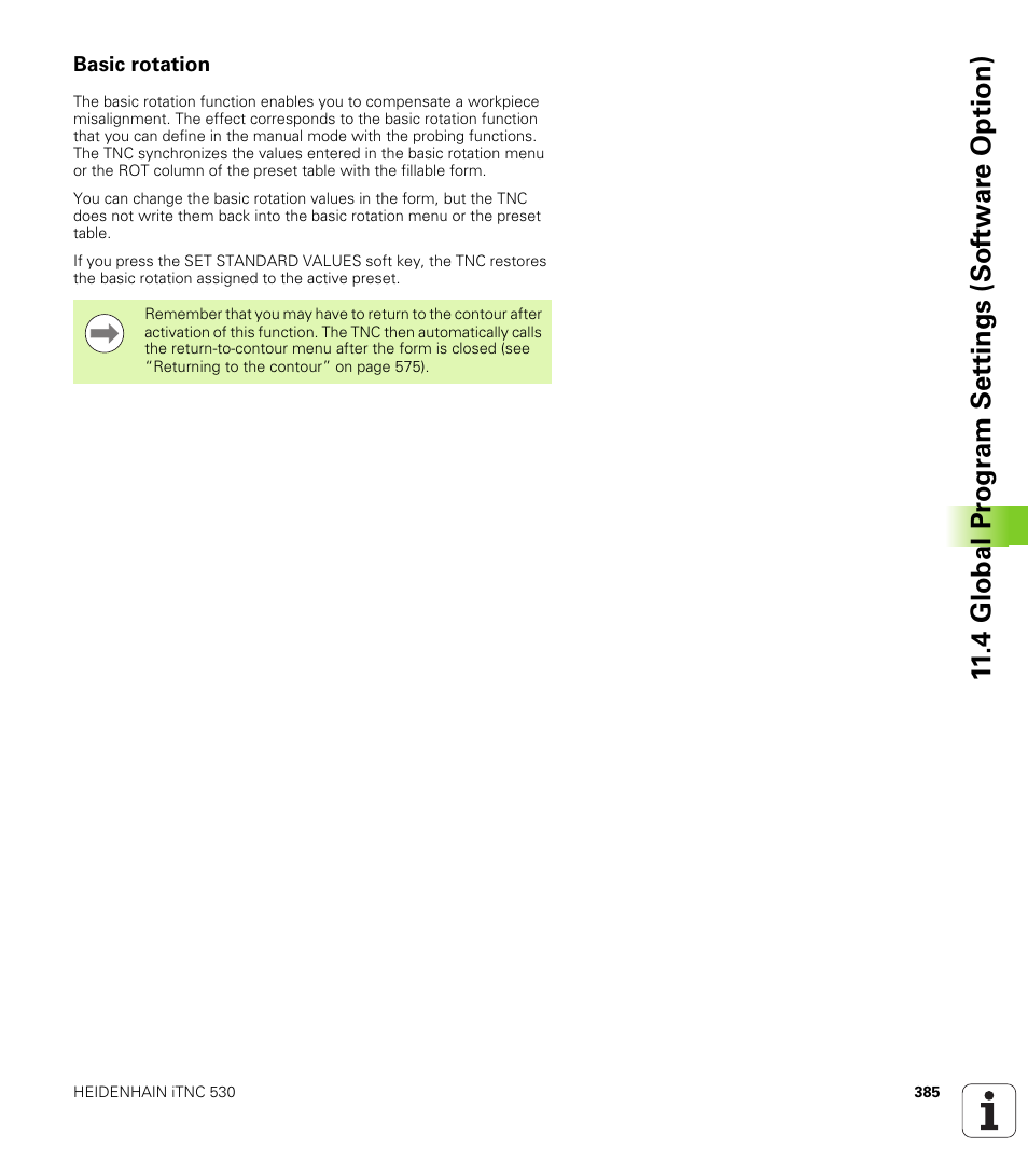Basic rotation, 4 global pr ogr a m set tings (sof tw ar e option) | HEIDENHAIN iTNC 530 (340 49x-05) User Manual | Page 385 / 669