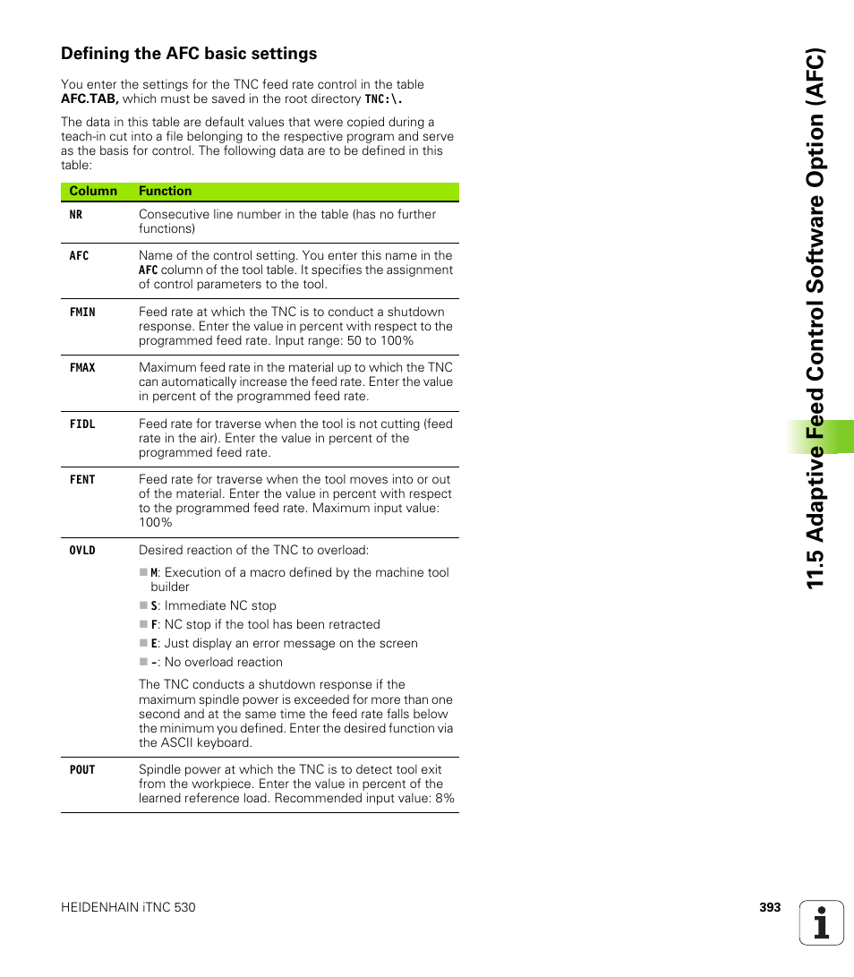 Defining the afc basic settings | HEIDENHAIN iTNC 530 (340 49x-05) User Manual | Page 393 / 669