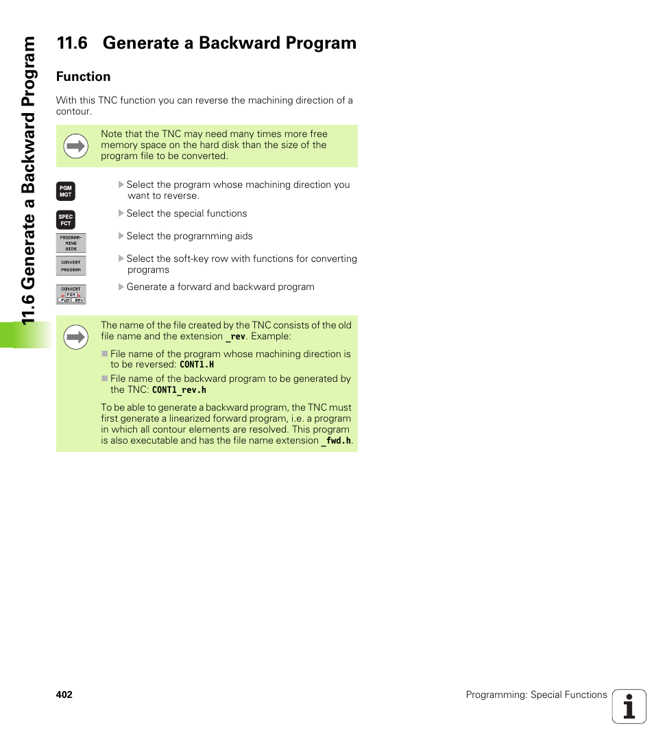 6 generate a backward program, Function | HEIDENHAIN iTNC 530 (340 49x-05) User Manual | Page 402 / 669