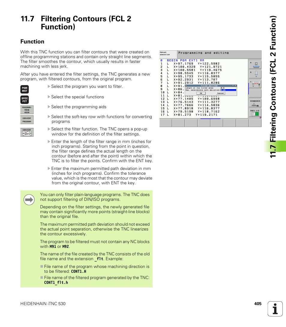 7 filtering contours (fcl 2 function), Function | HEIDENHAIN iTNC 530 (340 49x-05) User Manual | Page 405 / 669