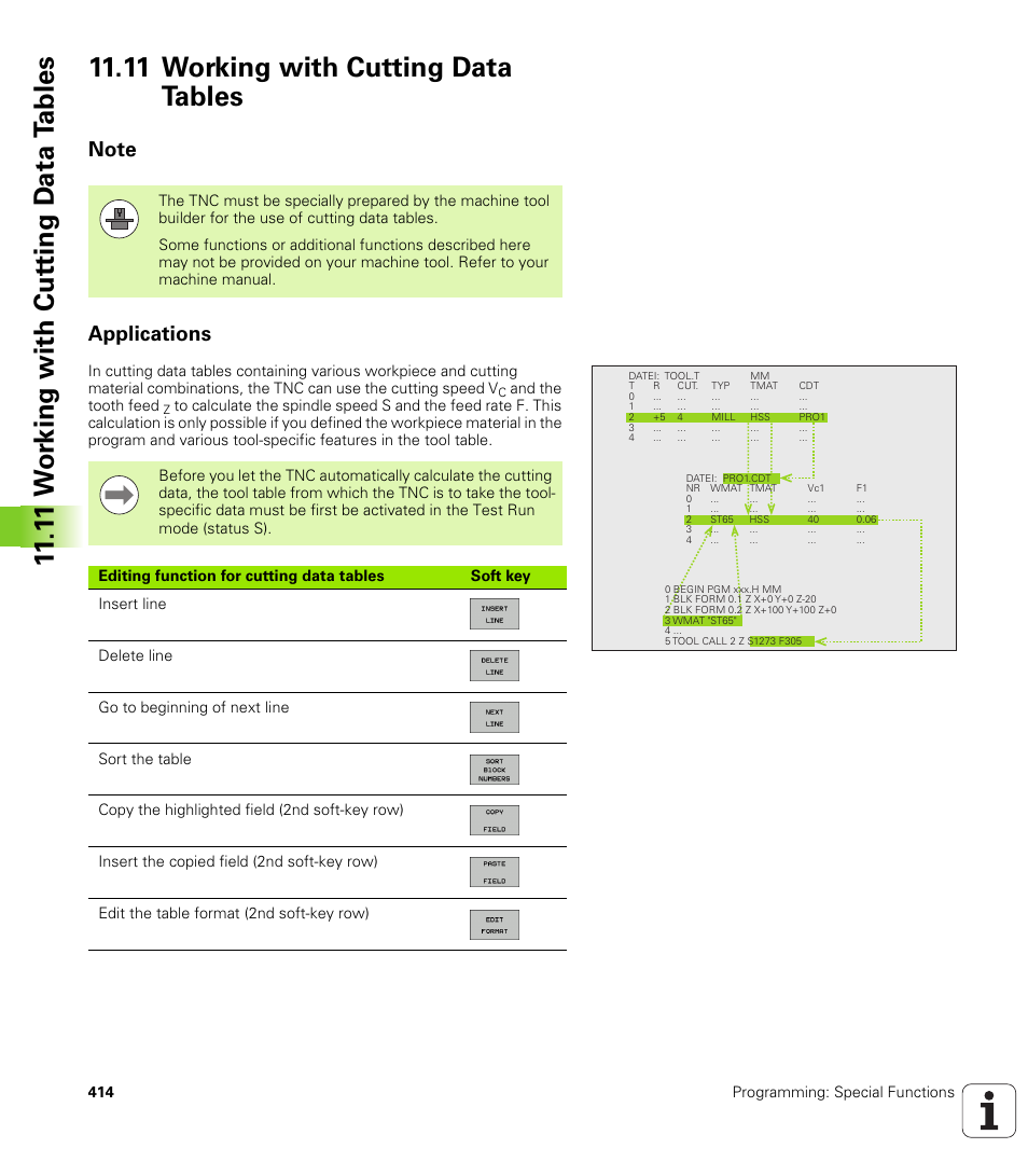 11 working with cutting data tables, Note, Applications | HEIDENHAIN iTNC 530 (340 49x-05) User Manual | Page 414 / 669