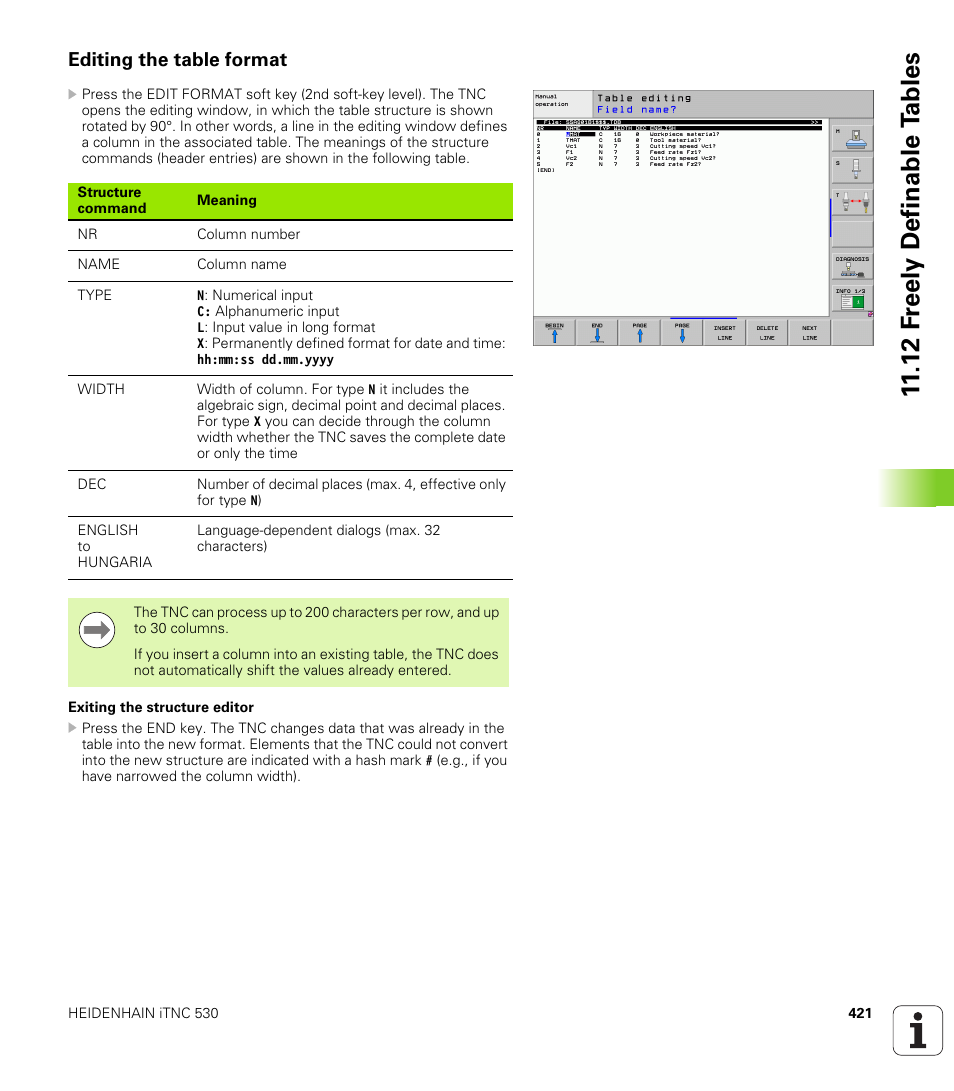 Editing the table format, 12 f reely definable t a bles | HEIDENHAIN iTNC 530 (340 49x-05) User Manual | Page 421 / 669