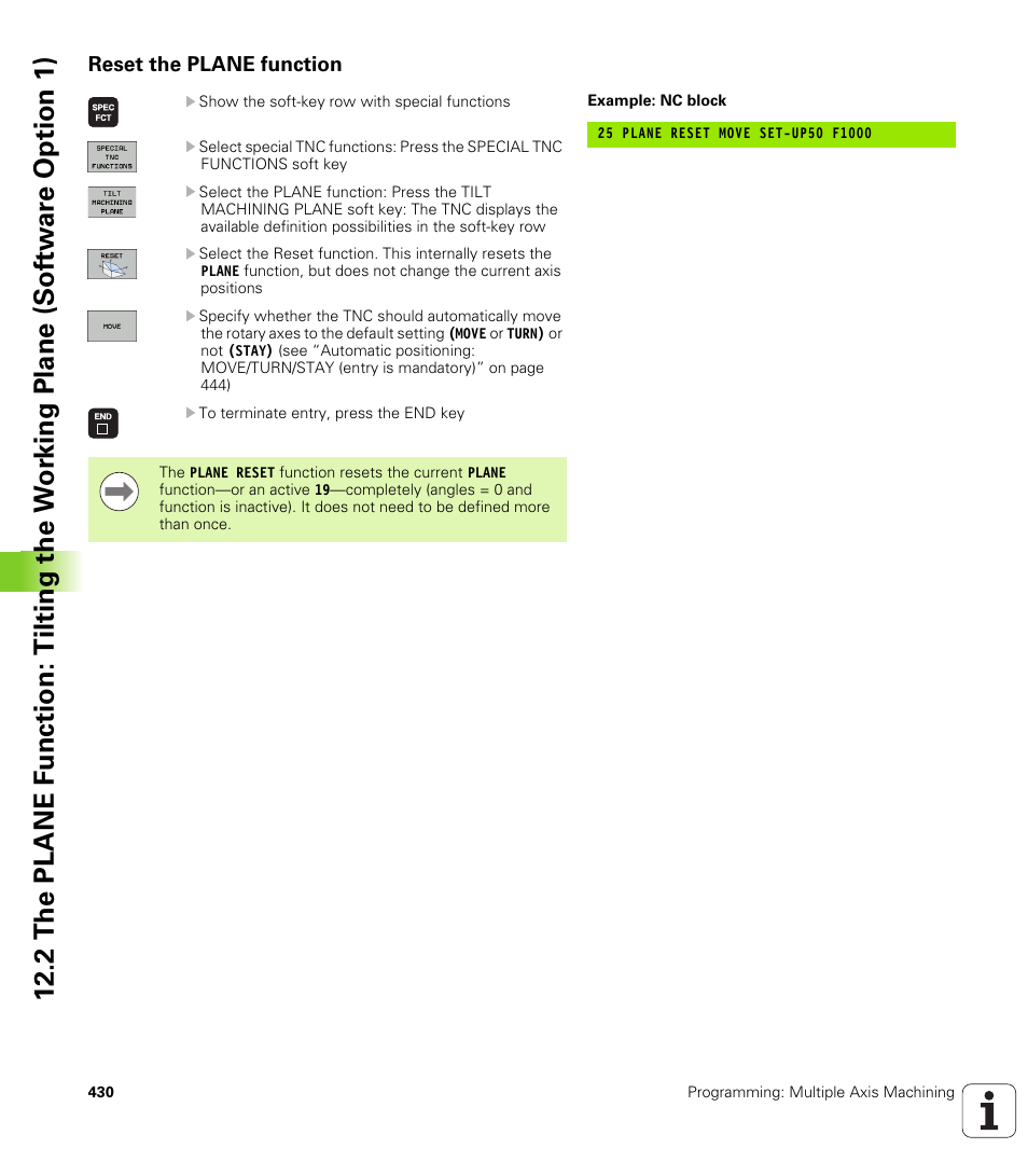 Reset the plane function | HEIDENHAIN iTNC 530 (340 49x-05) User Manual | Page 430 / 669