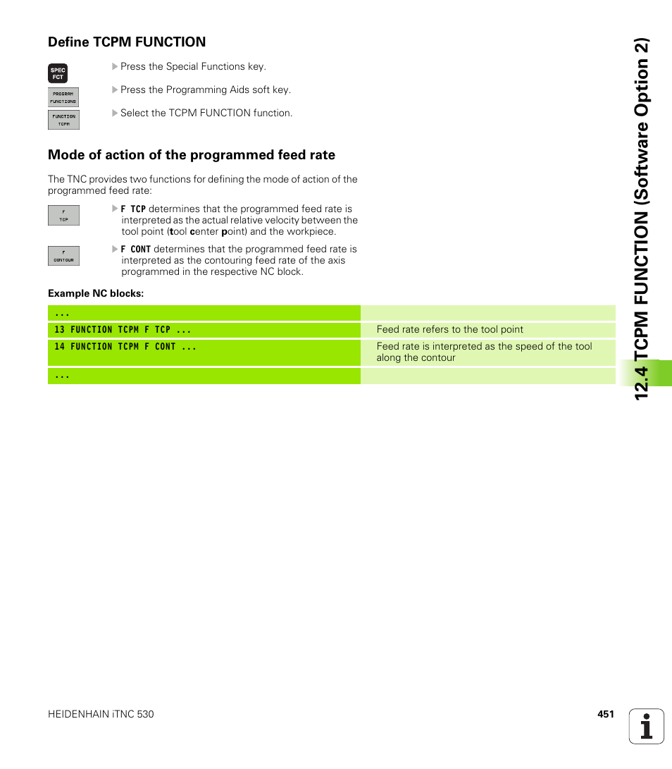 Define tcpm function, Mode of action of the programmed feed rate, 4 tcpm function (sof tw ar e o ption 2) | HEIDENHAIN iTNC 530 (340 49x-05) User Manual | Page 451 / 669