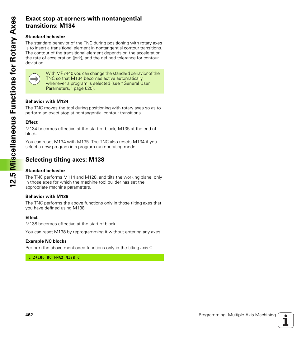 Selecting tilting axes: m138 | HEIDENHAIN iTNC 530 (340 49x-05) User Manual | Page 462 / 669