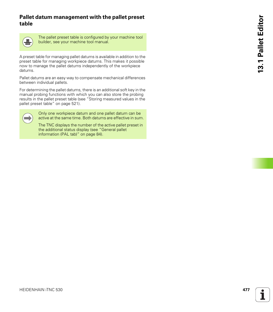 1 p a llet edit o r | HEIDENHAIN iTNC 530 (340 49x-05) User Manual | Page 477 / 669