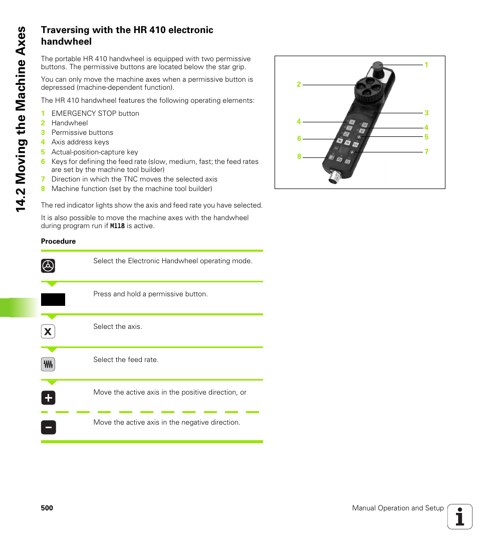 Traversing with the hr 410 electronic handwheel, 2 mo ving the mac h ine ax es | HEIDENHAIN iTNC 530 (340 49x-05) User Manual | Page 500 / 669