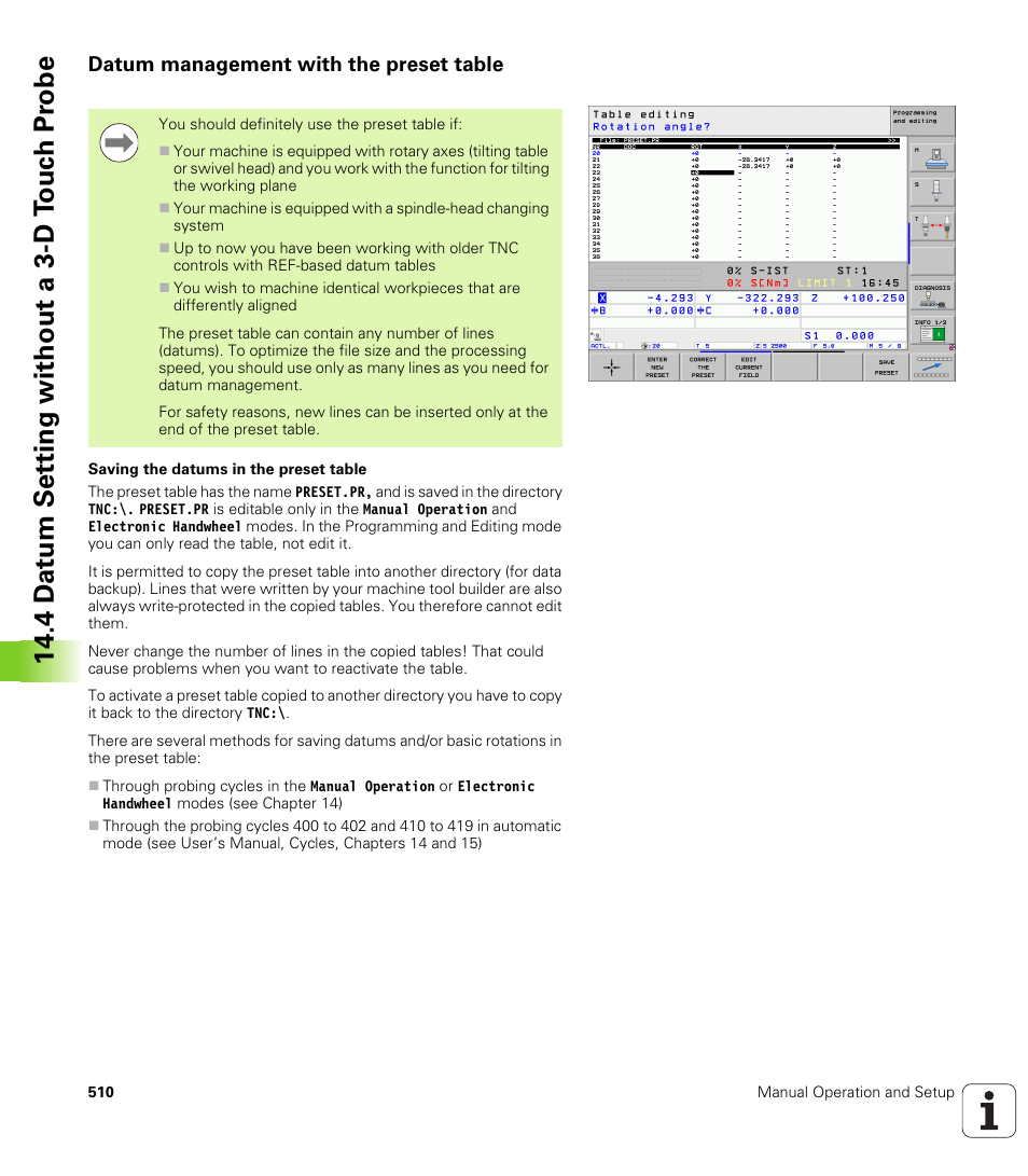 Datum management with the preset table, 4 d a tu m set ting without a 3-d t o uc h pr obe | HEIDENHAIN iTNC 530 (340 49x-05) User Manual | Page 510 / 669