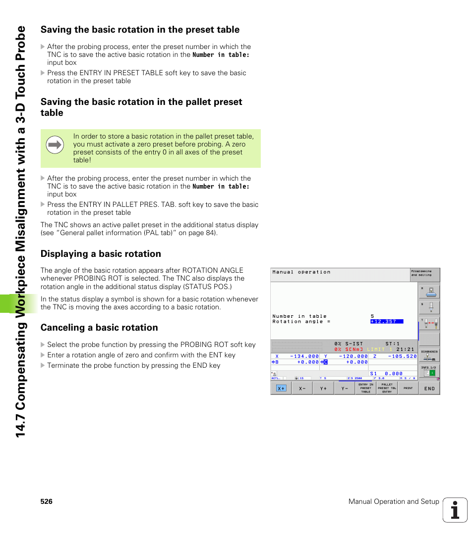 Saving the basic rotation in the preset table, Displaying a basic rotation, Canceling a basic rotation | HEIDENHAIN iTNC 530 (340 49x-05) User Manual | Page 526 / 669