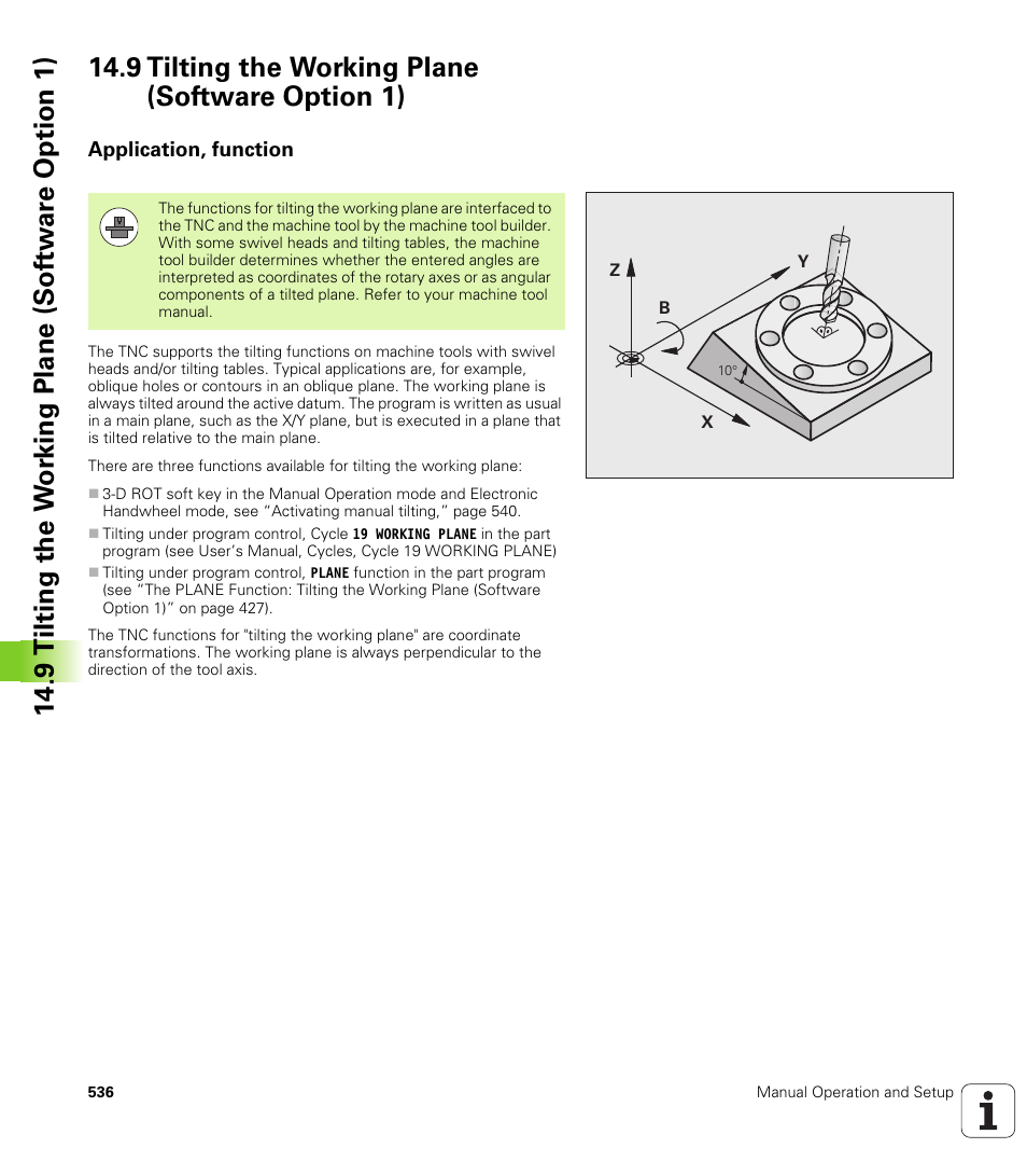 9 tilting the working plane (software option 1), Application, function | HEIDENHAIN iTNC 530 (340 49x-05) User Manual | Page 536 / 669