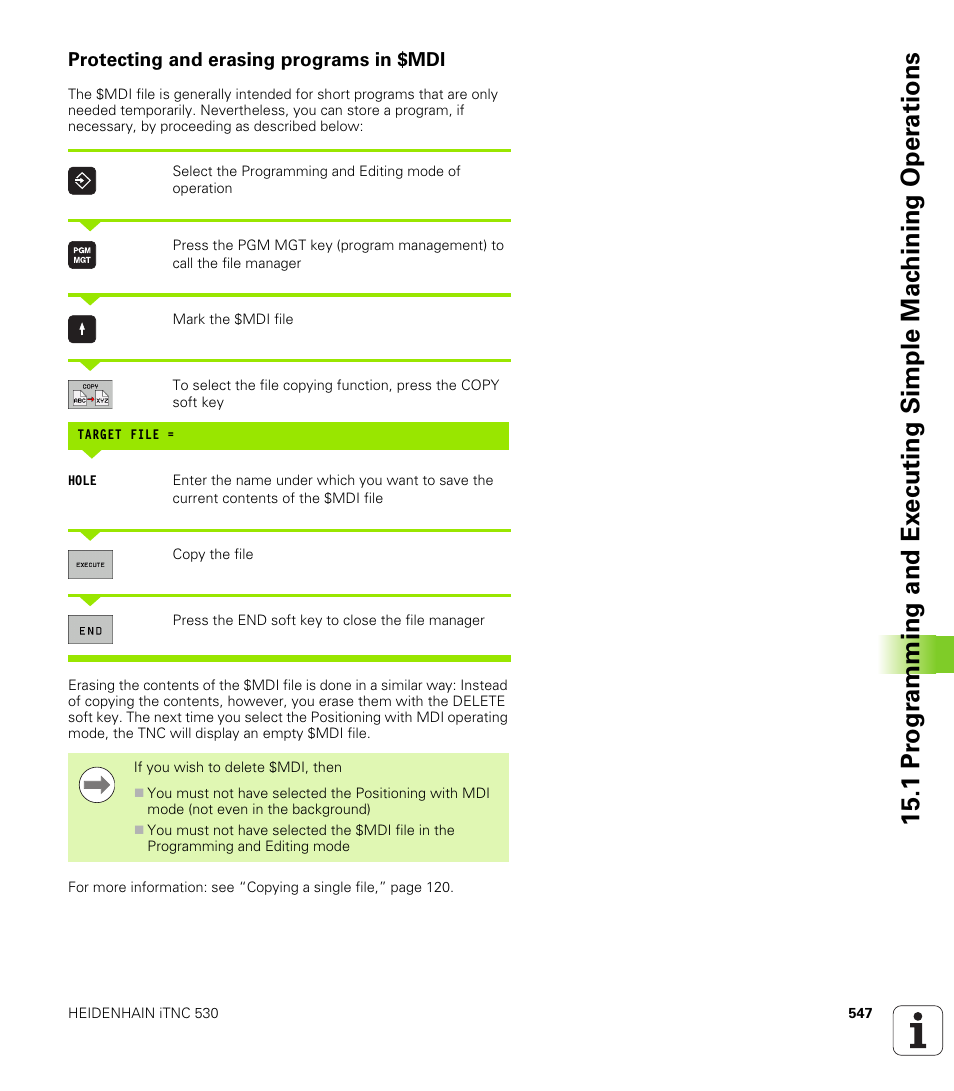 Protecting and erasing programs in $mdi | HEIDENHAIN iTNC 530 (340 49x-05) User Manual | Page 547 / 669