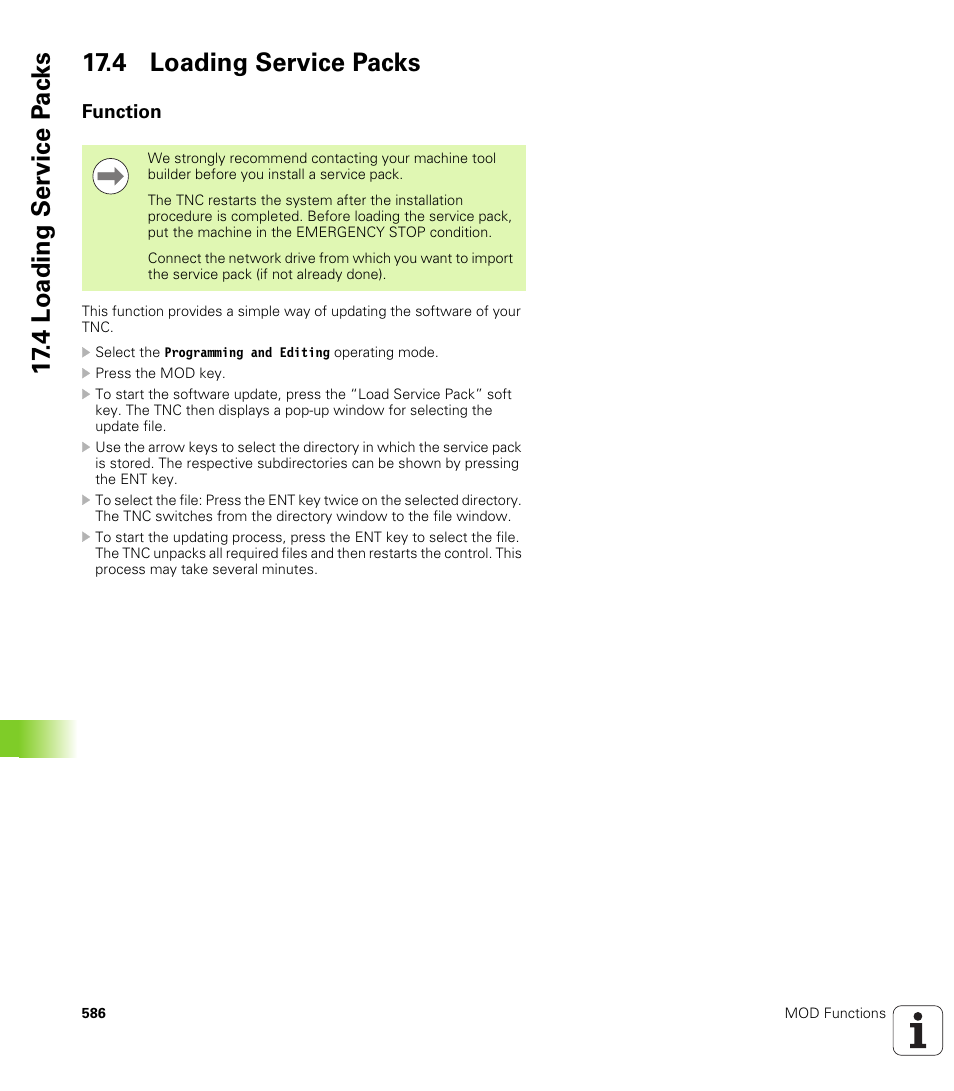 4 loading service packs, Function | HEIDENHAIN iTNC 530 (340 49x-05) User Manual | Page 586 / 669