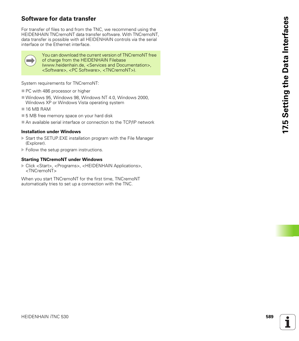 Software for data transfer, 5 set ting the d a ta int e rf aces | HEIDENHAIN iTNC 530 (340 49x-05) User Manual | Page 589 / 669