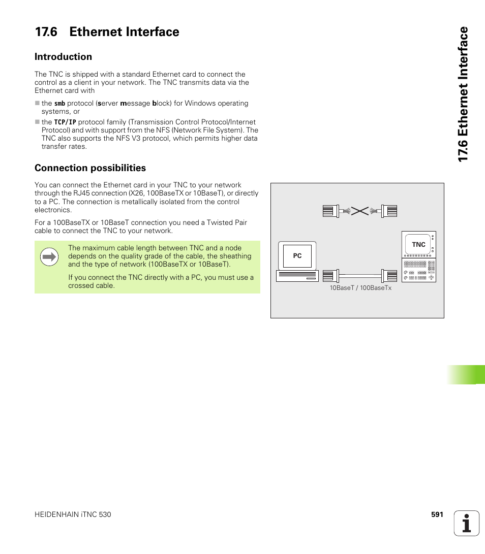 6 ethernet interface, Introduction, Connection possibilities | 6 ether n et int e rf ace 17.6 ethernet interface | HEIDENHAIN iTNC 530 (340 49x-05) User Manual | Page 591 / 669