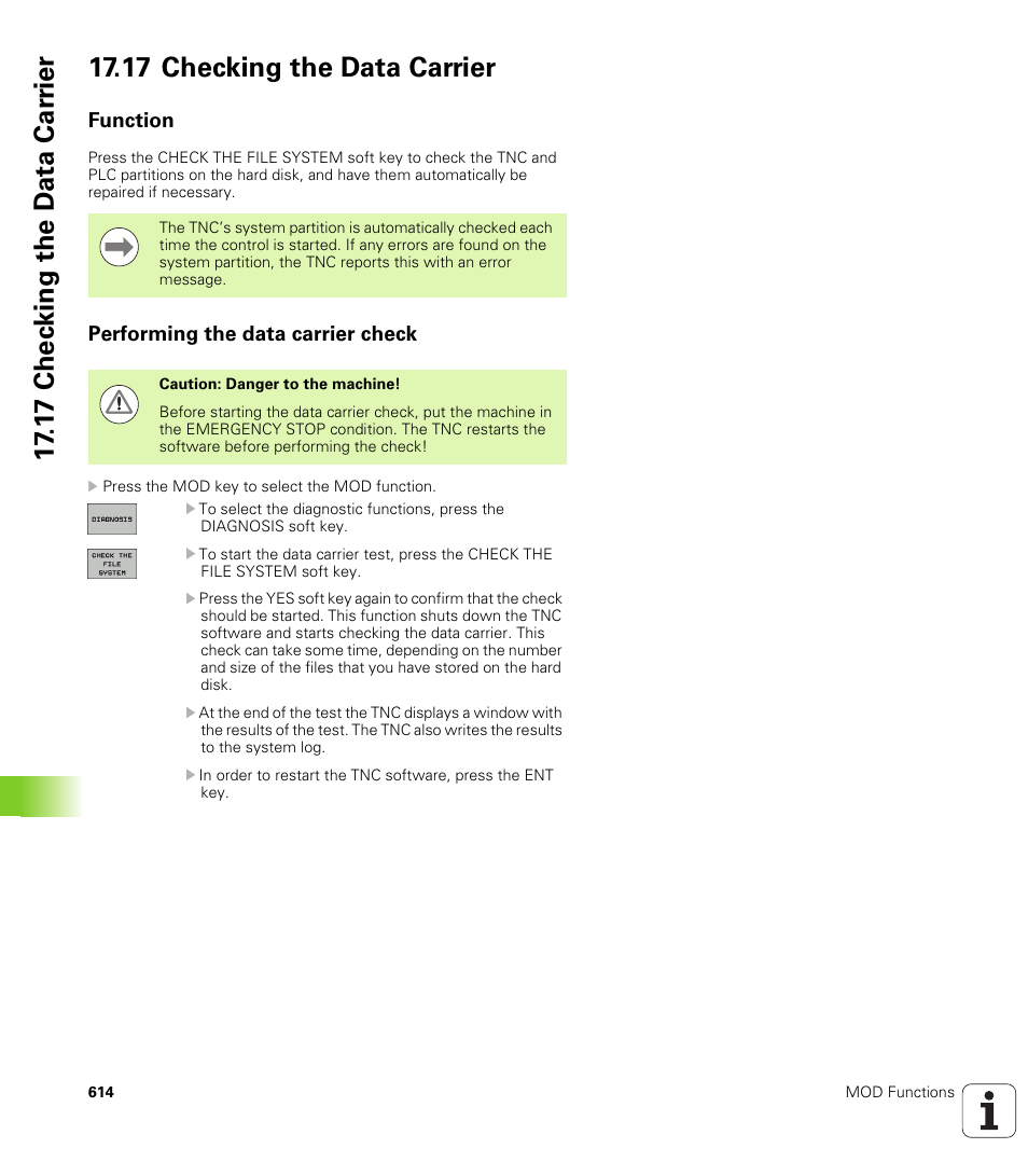 17 checking the data carrier, Function, Performing the data carrier check | HEIDENHAIN iTNC 530 (340 49x-05) User Manual | Page 614 / 669