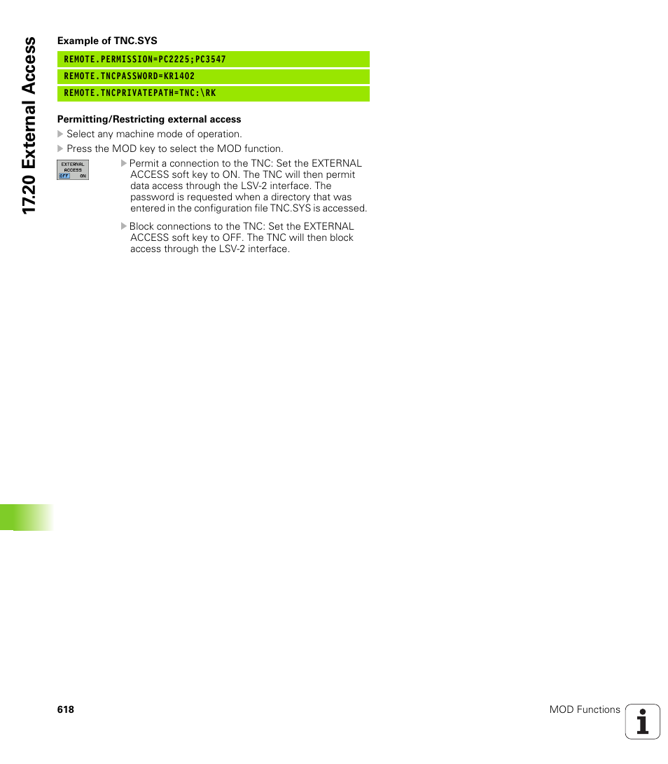 20 ext e rn al a ccess | HEIDENHAIN iTNC 530 (340 49x-05) User Manual | Page 618 / 669