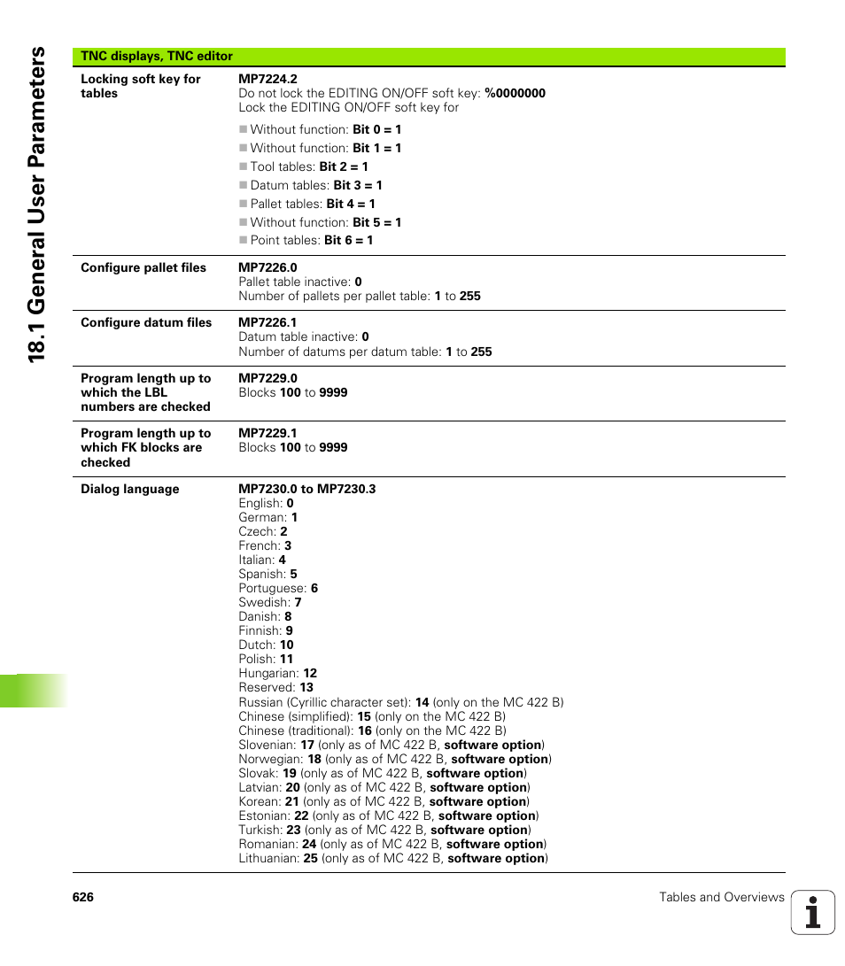 18 .1 gener a l user p a ra met e rs | HEIDENHAIN iTNC 530 (340 49x-05) User Manual | Page 626 / 669