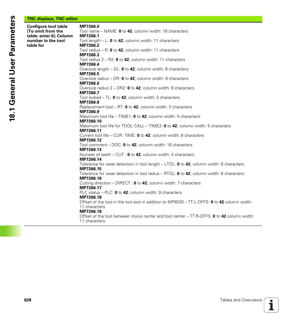 18 .1 gener a l user p a ra met e rs | HEIDENHAIN iTNC 530 (340 49x-05) User Manual | Page 628 / 669