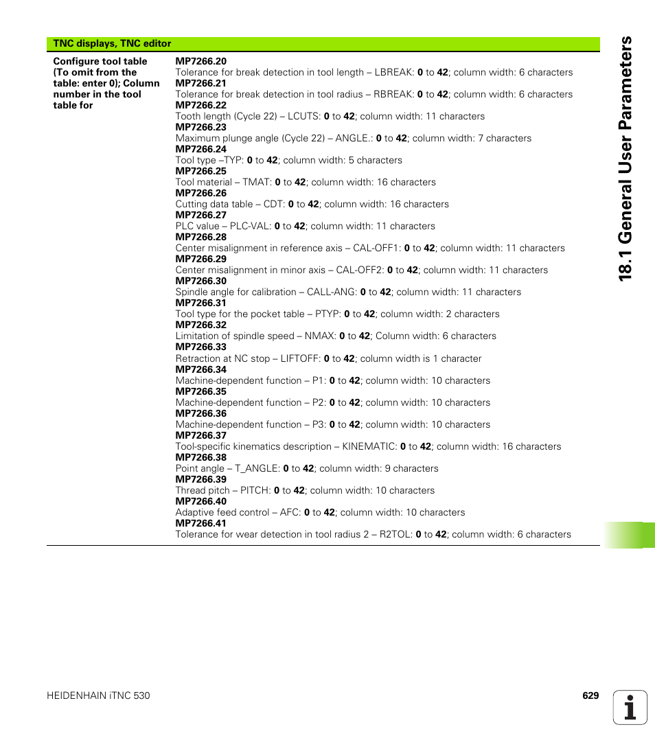 18 .1 gener a l user p a ra met e rs | HEIDENHAIN iTNC 530 (340 49x-05) User Manual | Page 629 / 669