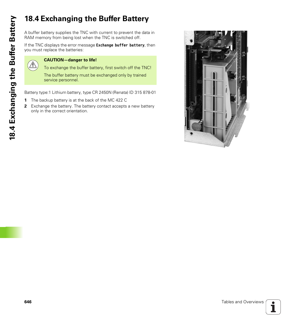 4 exchanging the buffer battery | HEIDENHAIN iTNC 530 (340 49x-05) User Manual | Page 646 / 669