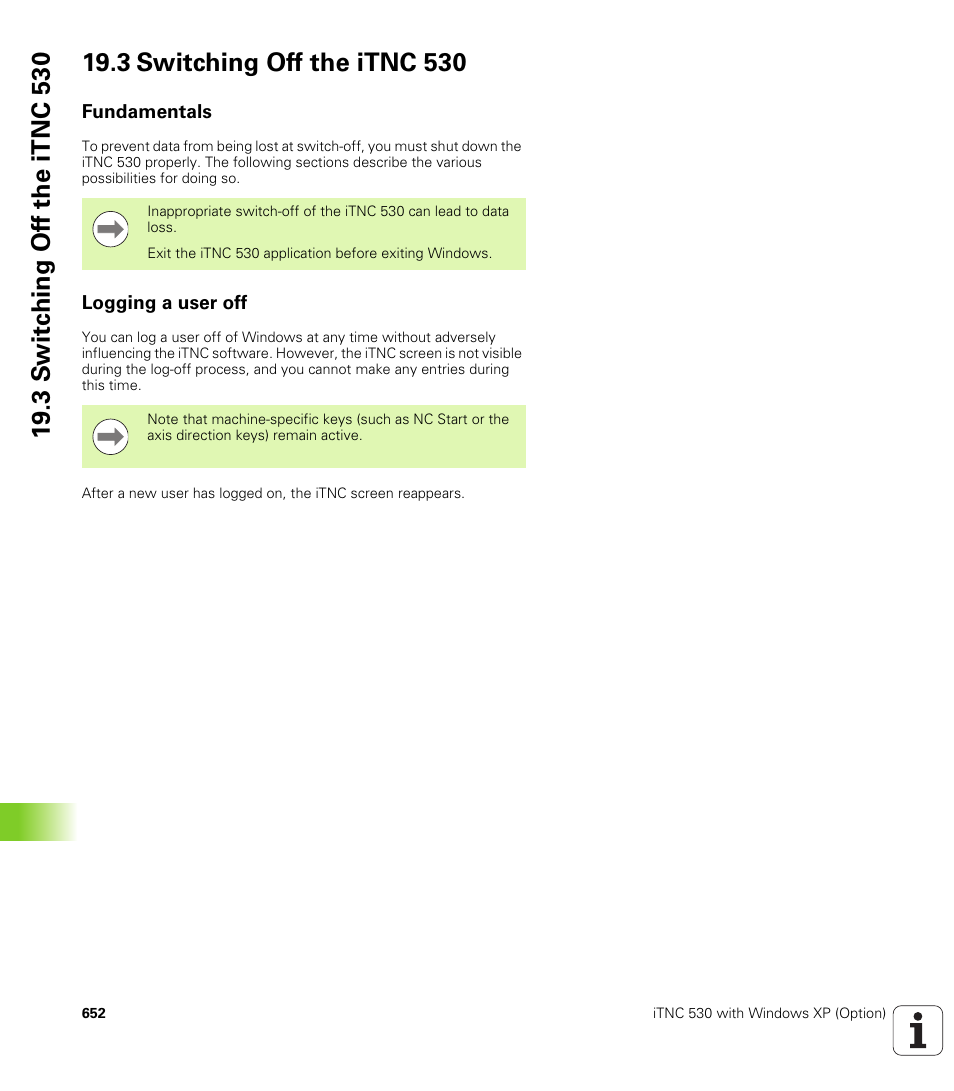 3 switching off the itnc 530, Fundamentals, Logging a user off | HEIDENHAIN iTNC 530 (340 49x-05) User Manual | Page 652 / 669