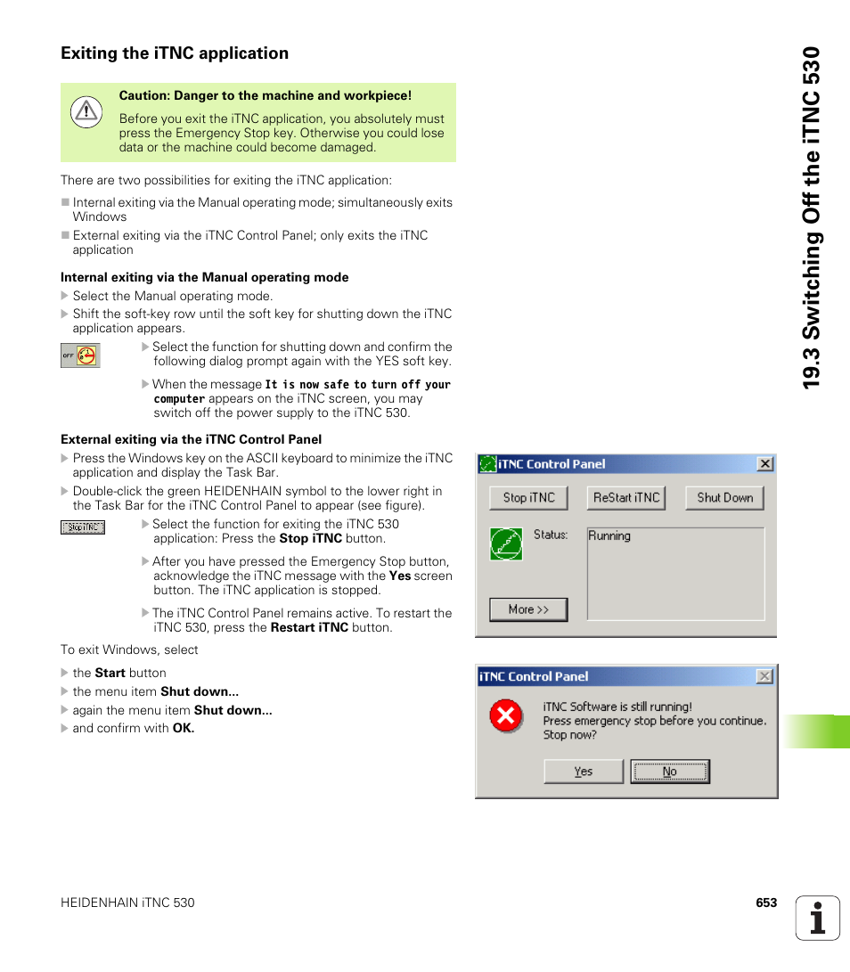 Exiting the itnc application | HEIDENHAIN iTNC 530 (340 49x-05) User Manual | Page 653 / 669