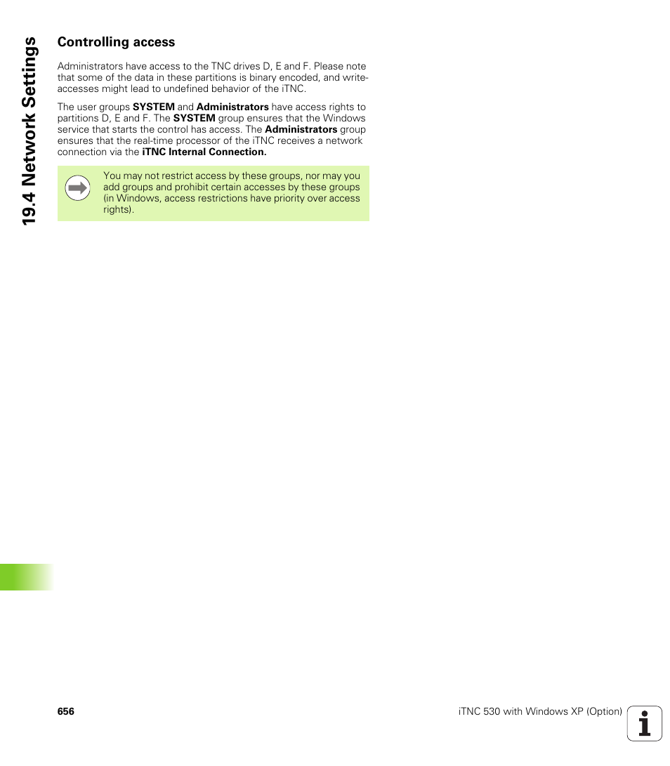 Controlling access, 19 .4 netw or k set tings | HEIDENHAIN iTNC 530 (340 49x-05) User Manual | Page 656 / 669