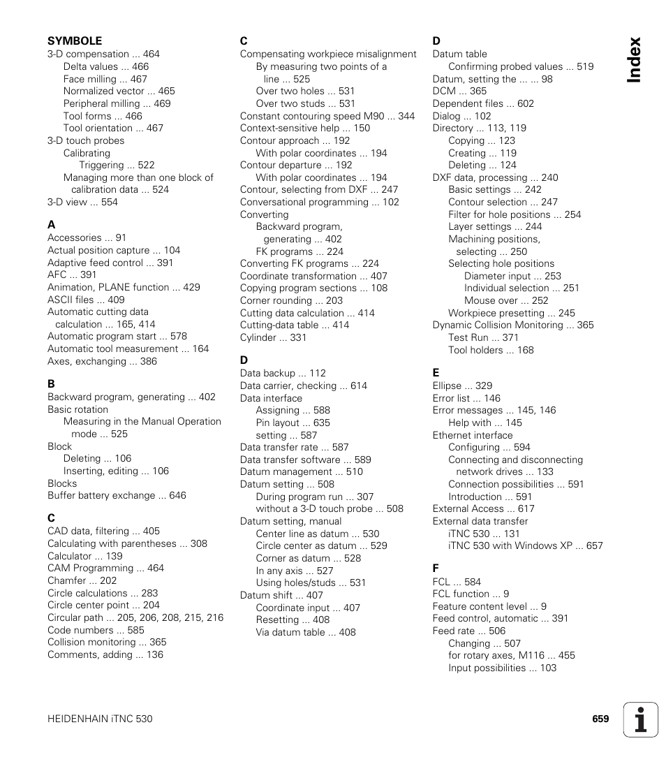 Index | HEIDENHAIN iTNC 530 (340 49x-05) User Manual | Page 659 / 669